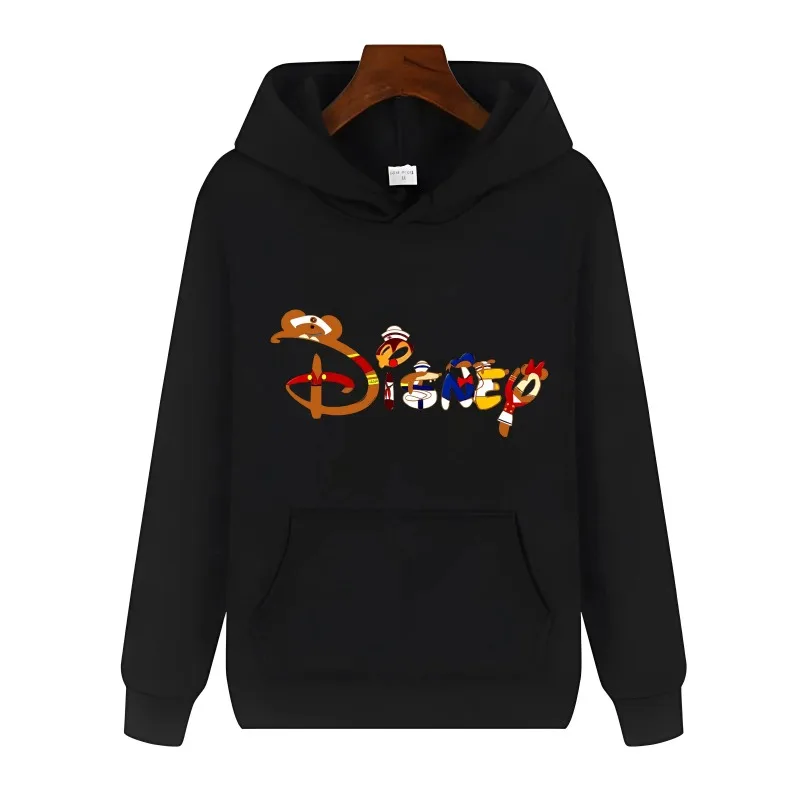 Letter Disney Printed Men Hoodies Trendy Graphic Pocket Clothes Autumn Winter Male Kawaii Comfortable Versatile Sweatshirts