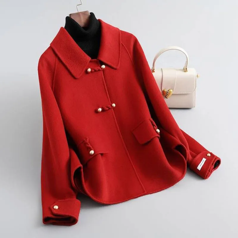 

Y2K Double sided Velvet Coat Women 2024 Autumn/Winter New Short Top Lady Luxury Cashmere Wool Outwear Korean Loose Woolen Jacket