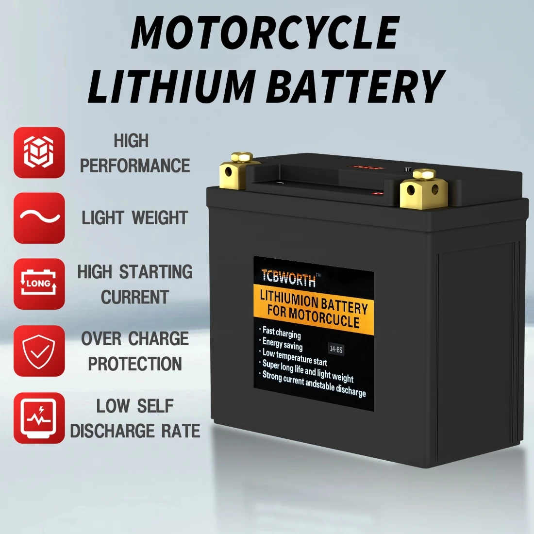 14-BS Lithium-Motorradbatterie 12 V 9 Ah 520 CCA, LiFePO4-Motorstartbatterie, kompatibel mit Traktor, Roller, Generatorbatterie – Detail 3
