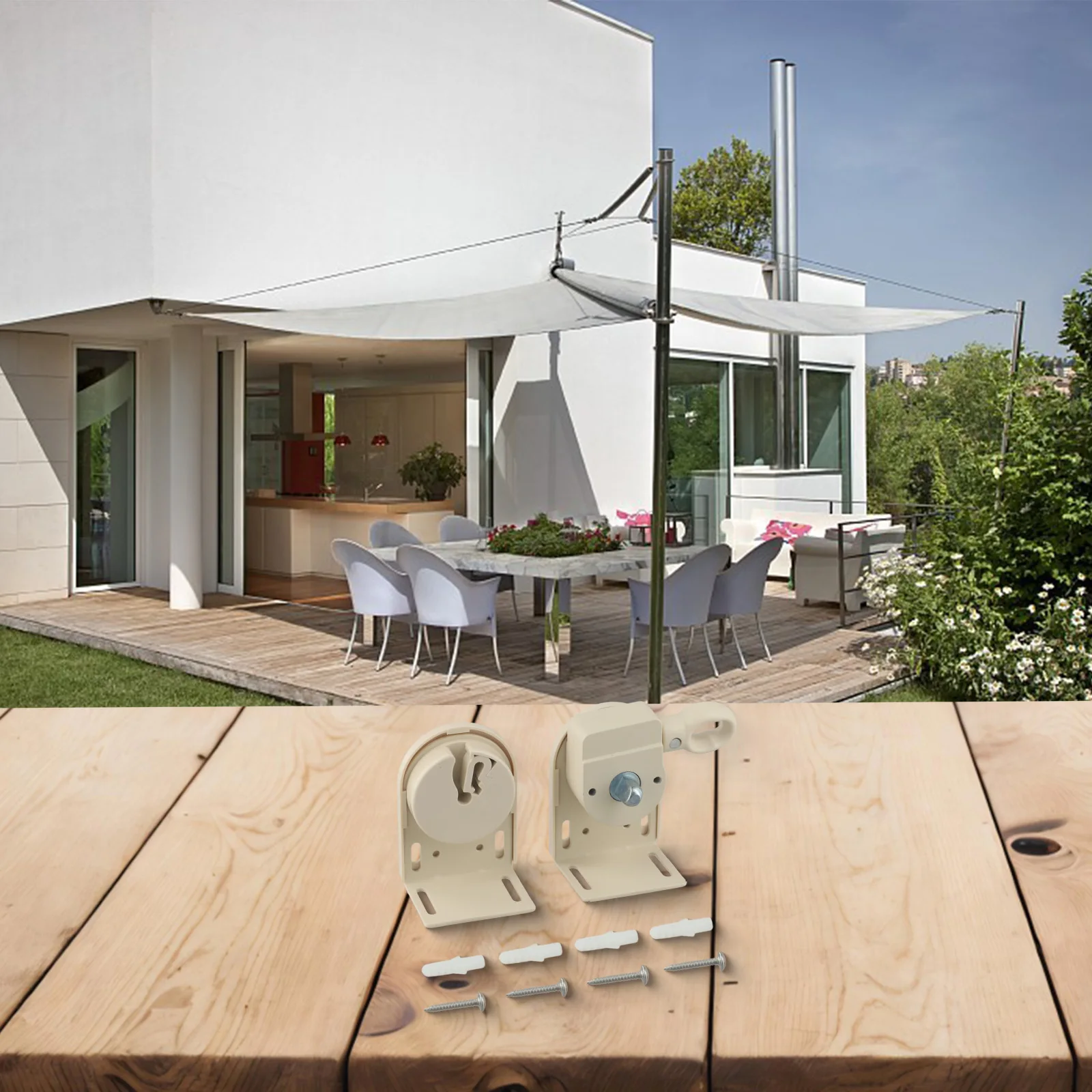 

Монтажные кронштейны для солнцезащитного козырька для большинства уличных рулонных штор, широко совместимые, 1 пара, бежевый, черный, простая установка