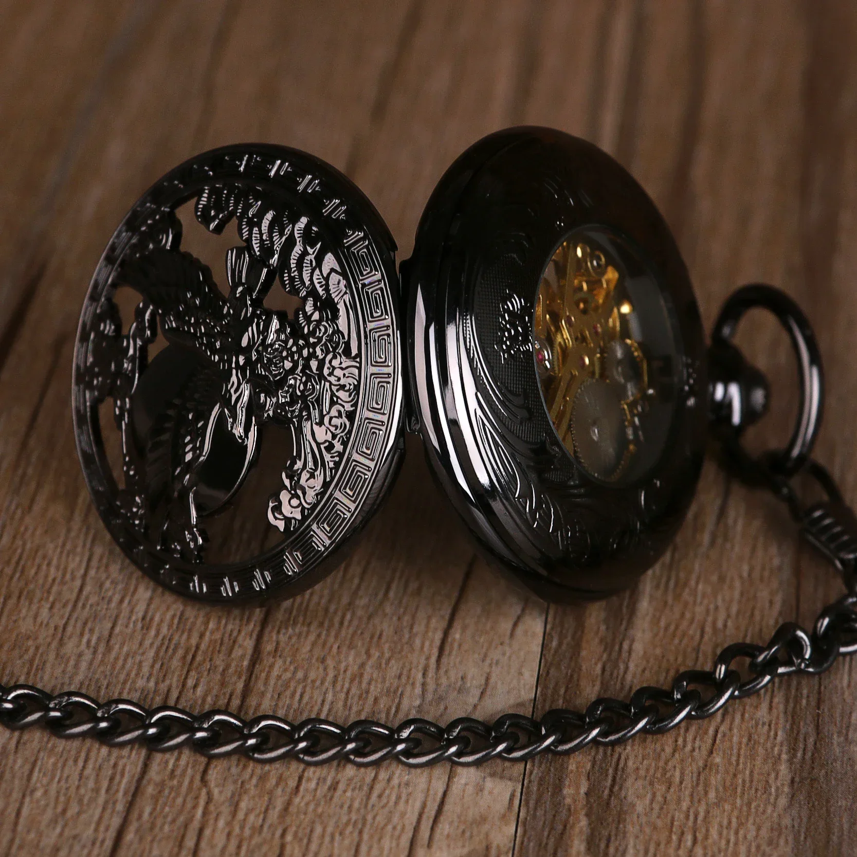 Eagle แกะสลัก Design Mens Mechanical นาฬิกาพ็อกเก็ตนาฬิกา Vintage Hollow Hand-winding Pocket Fob Steampunk นาฬิกาจี้นาฬิกาของขวัญ