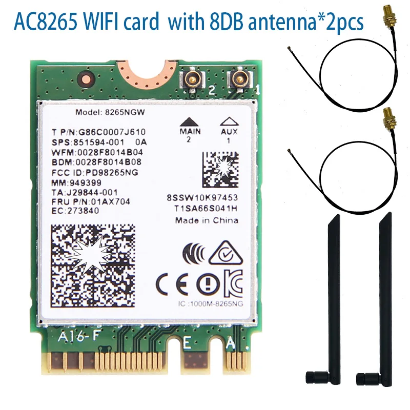 Wireless-AC 8265 Dual Band 2.4G/5Ghz Wifi Bluetooth Wlan For  8265NGW NGFF 802.11ac 867Mbps 2x2 MU-MIMO BT 4.2 Card