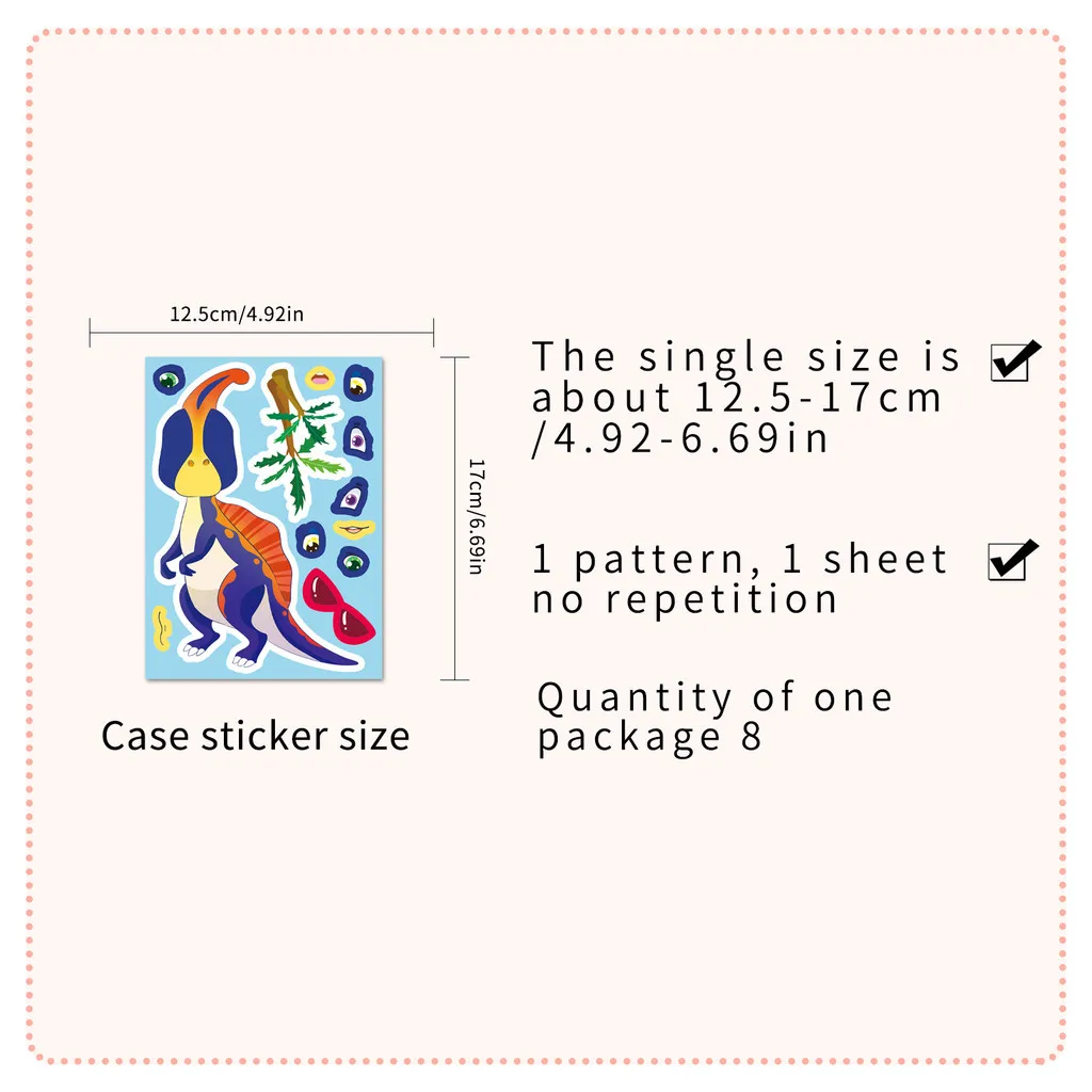 8 قطع من ملصقات ألغاز الديناصورات - شارات تعليمية إبداعية تفاعلية بين الوالدين والطفل "صنع وجه" (متجر عوالم الرسوم المتحركة)