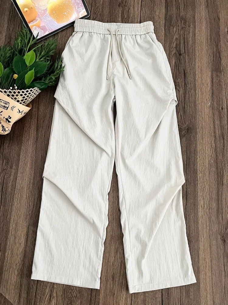

Ice Silk Qui Dry Workwear Pants Men Summer Thin Pleated Design Sensation Paratrooper Loose Wide Leg Casual Straight Leg Pants