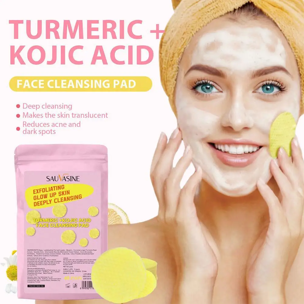 40pcs Turmeric Kojic Acid Cleansing Pads Exfoliating Pads Facial Sponges For Cleansing Exfoliating Daily Cleaning Skin Care