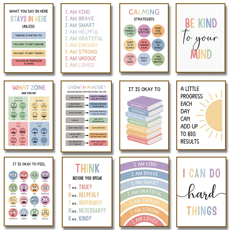 Affiches inspirantes pour enfants, soyez gentil pour votre esprit, Affirmations arc-en-ciel, peinture sur toile imprimée, style Boho, décoration de maison pour salle de classe et pépinière