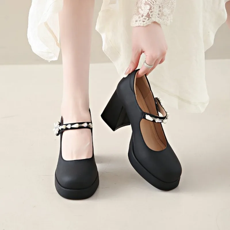 

Women Cute Sweet Red Slip on High Heel Shoes Lady Casual Comfortable Autumn Pumps Female Black Shoes De Mujeres Female Spring