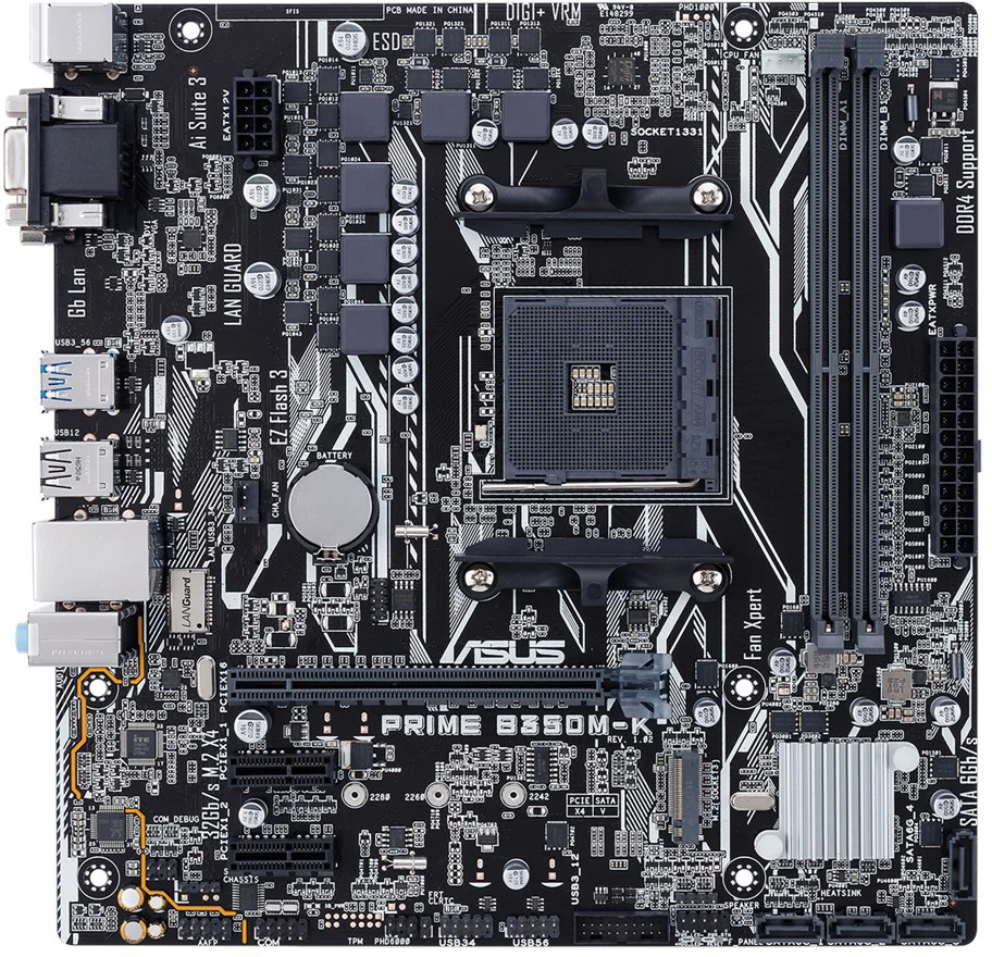 ASUS PRIME B350M-K/TF AM4 Motherboard AM4 AMD B350 DDR4 32GB Micro-ATX Support Ryzen 3 2200GE 4355G 2600 5600G CPU