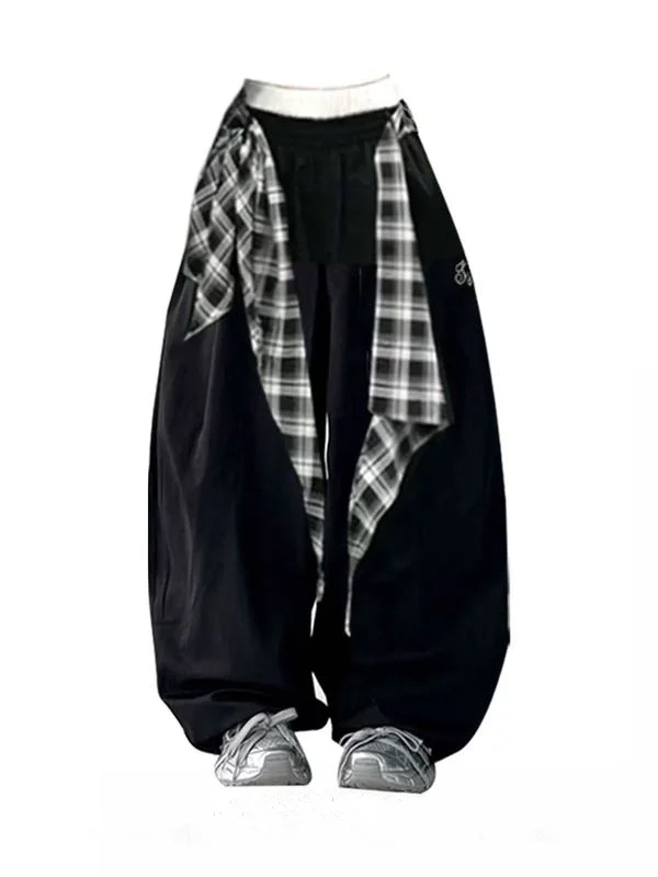 

Американский клетчатый пояс, свободные мужские повседневные брюки, летние спортивные брюки для пар, широкие брюки, брюки-ножи