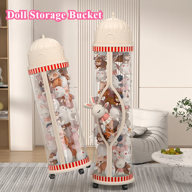 Doll Storage Bucket Children Doll Doll Transparent Storage Tube Zipper Models Large Capacity Plush Toy Storage Frame