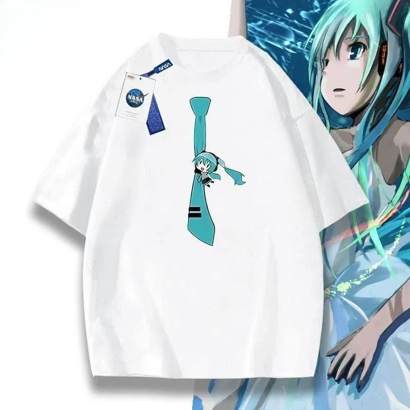 

New Hatsune Miku cute anime peripheral joint branding 2D loose short sleeves kawaii couple couple teen summer top gift wholesale