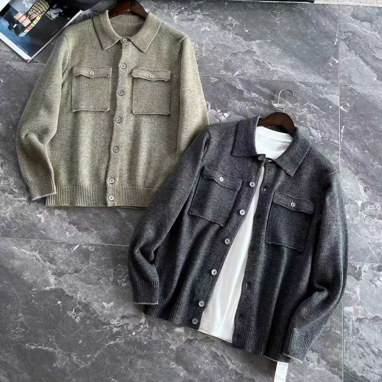 BC Italian new old money style lapel knitted sweater casual solid color long-sleeved cardigan jacket