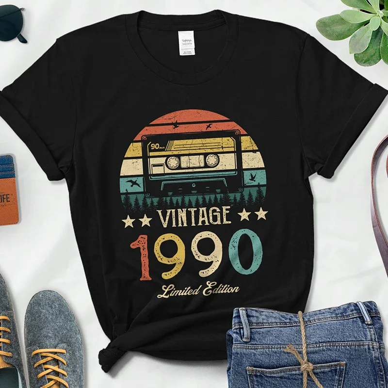 Magnetic Tape Vintage 1990 Limited Edition Woman Tshirts Retro 34rd 34 Years Old Birthday Party Gift Femme T Shirts Classic Tops