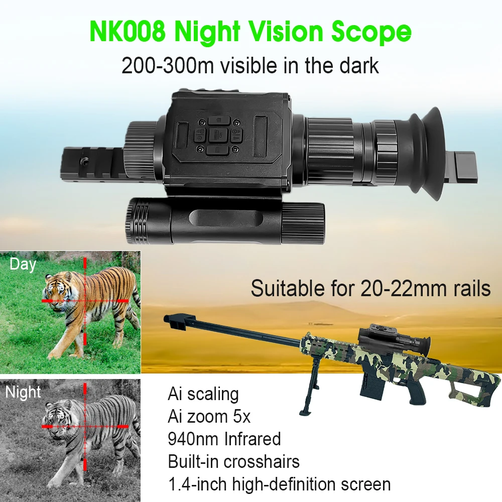 

Outdoor hunting rifle night vision sight, AI digital magnification 5x, 1.4-inch high-definition screen, visible up to 400 meters