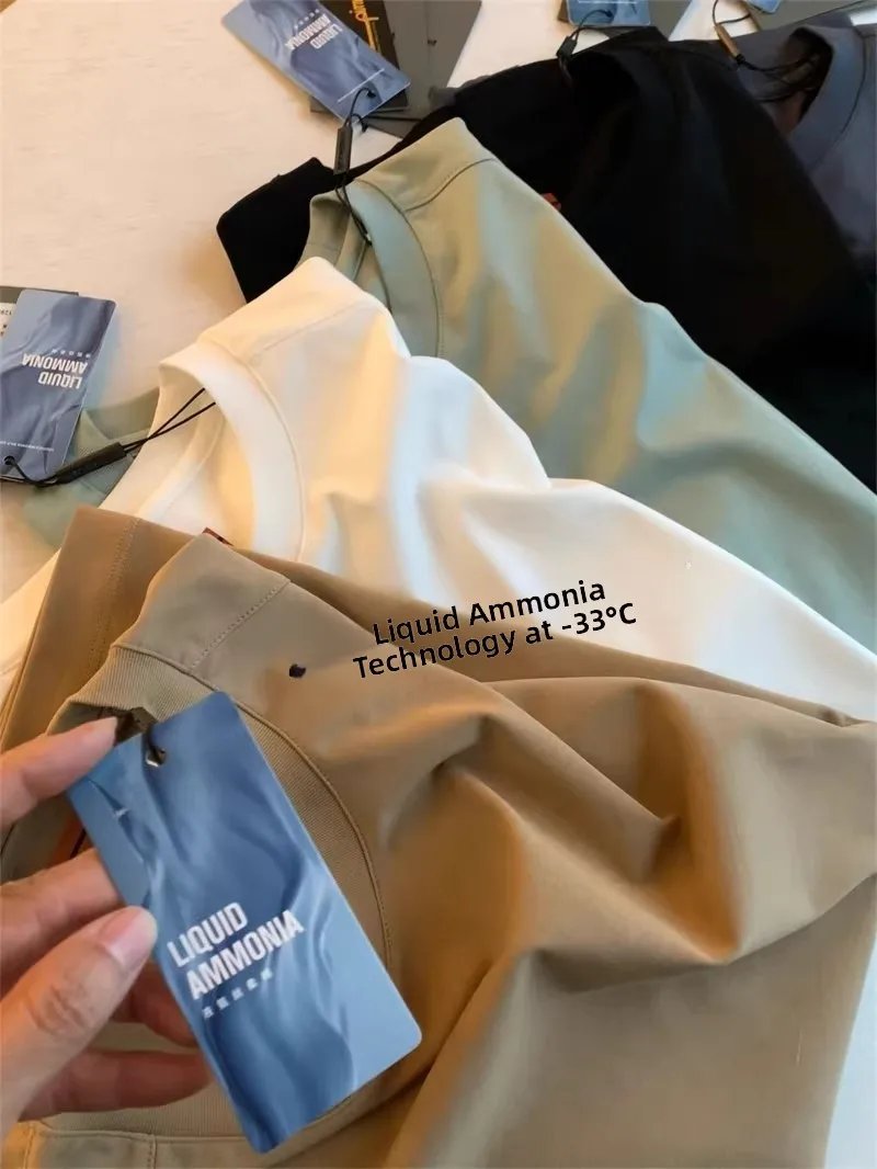 Tangjixie Camiseta redonda Ne ort Sve para hombre Líquido Amonia P Algodón Antiarrugas Color básico Verano Faion