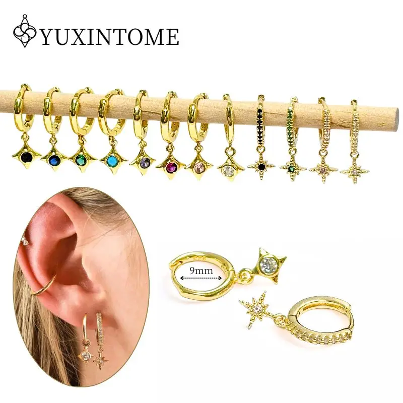 925 Silver Needle Star Pendant Hoop Earrings For Women Multi-color Zircon Luxury Crystal Earrings Fashion Party Jewelry Gifts