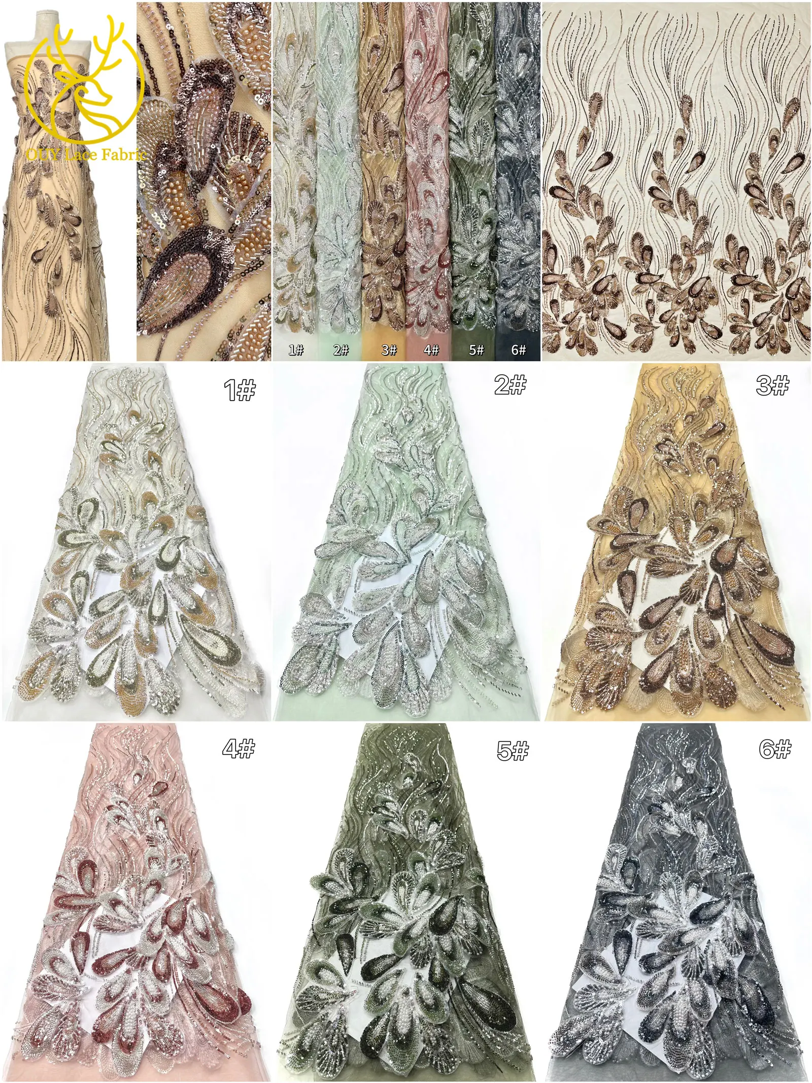 3D Luxus Afrikanischer bestickter Perlen-Mesh-Spitzenstoff, 5 Yards, französischer Tüll-Pailletten-Spitzenstoff für nigerianische Hochzeitskleider zum Nähen – Detail 3