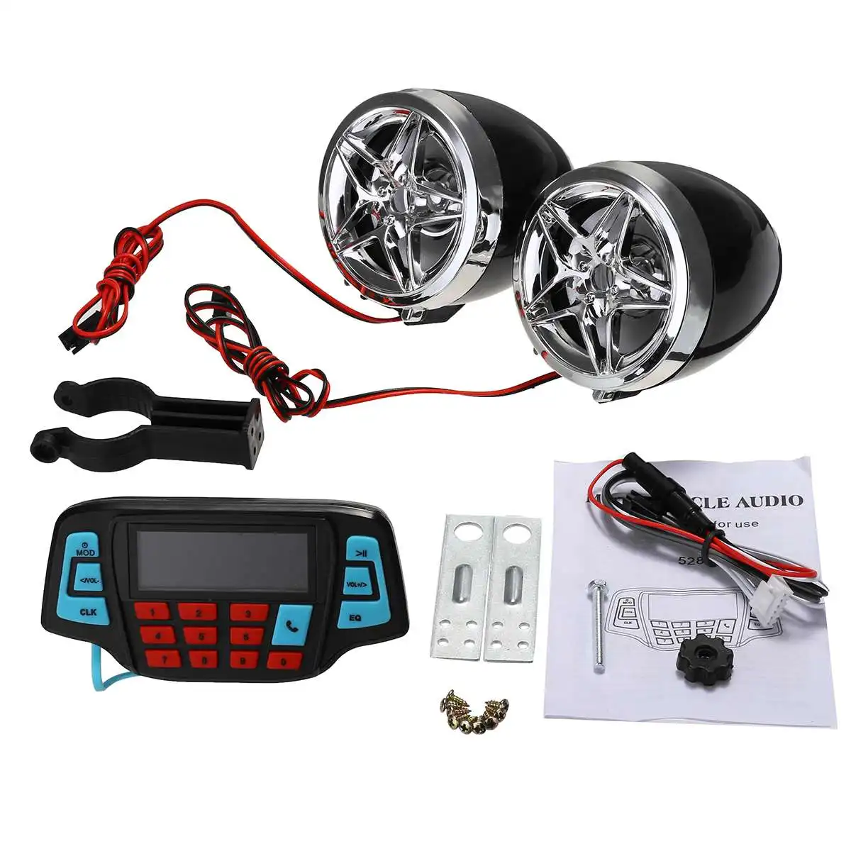 Motorcycle Audio System Waterproof Portable Stereo Speakers FM Radio MP3 Music Player Scooter ATV Remote Control Speaker Scooter