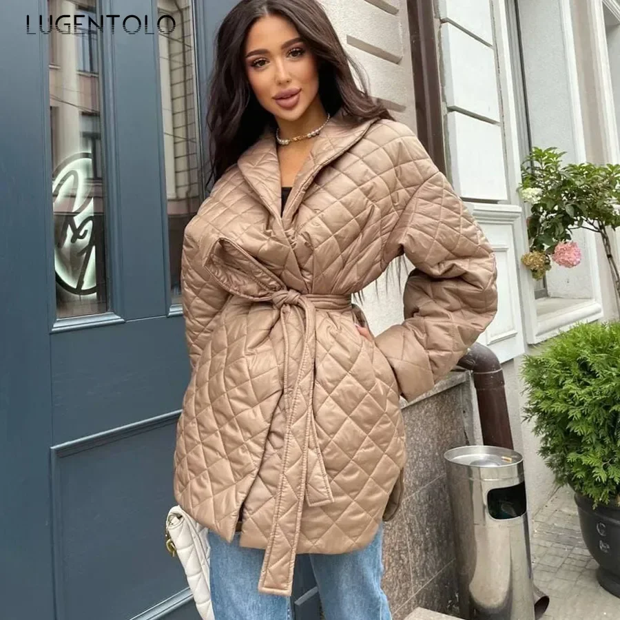 Women Slim Bandage Parkas Lapel Long Sleeve Autumn Winter Jacket Pocket Single-breasted Female Fashion New Solid Coats