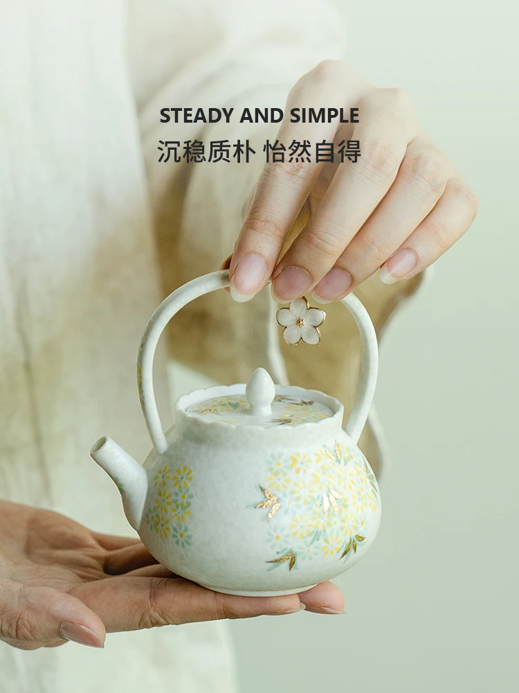 Little Teapot Rock Mine White Drawing Pure Hand Painted Loop-Handled Women's Home Ceramic Single Pot Tea Making Device