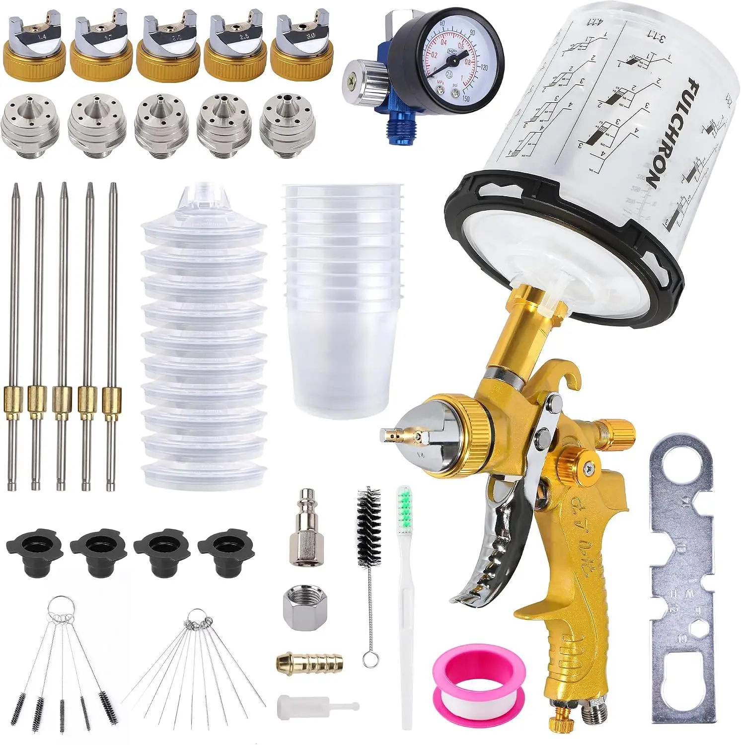 HVLP Spray Gun Kit with 10 Disposable 600ML Paint Cups & 5 Nozzles