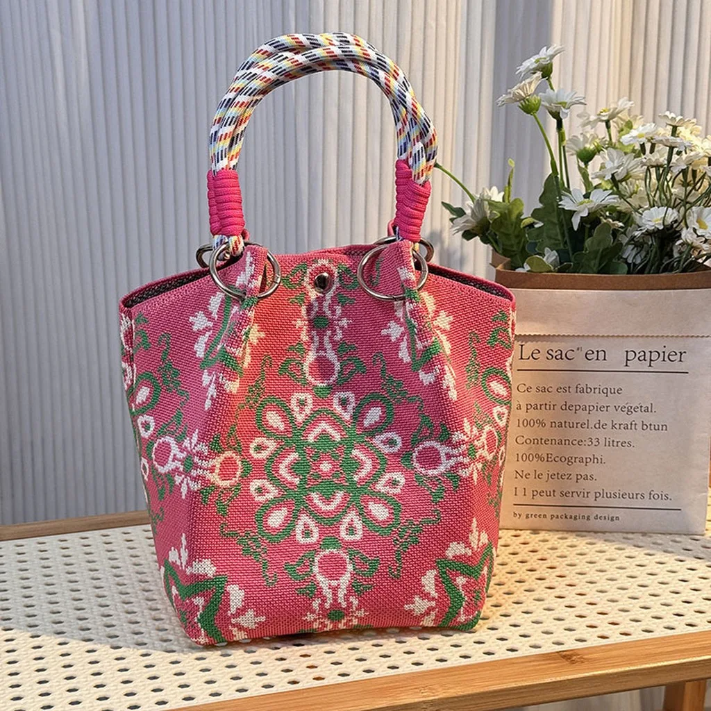 Portable Casual Bag Polyester Polyester Handbag Knitted Handbag Casual Lunch Carry Bag For Unisex Daily Use Shopping Gift Use
