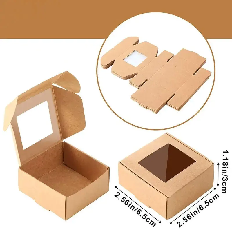 15/30/50pcs Kraft Paper Box,Square Small Gift Box with Round Clear Window,Paper Gift Packaging Box,for Wedding Party Birthday
