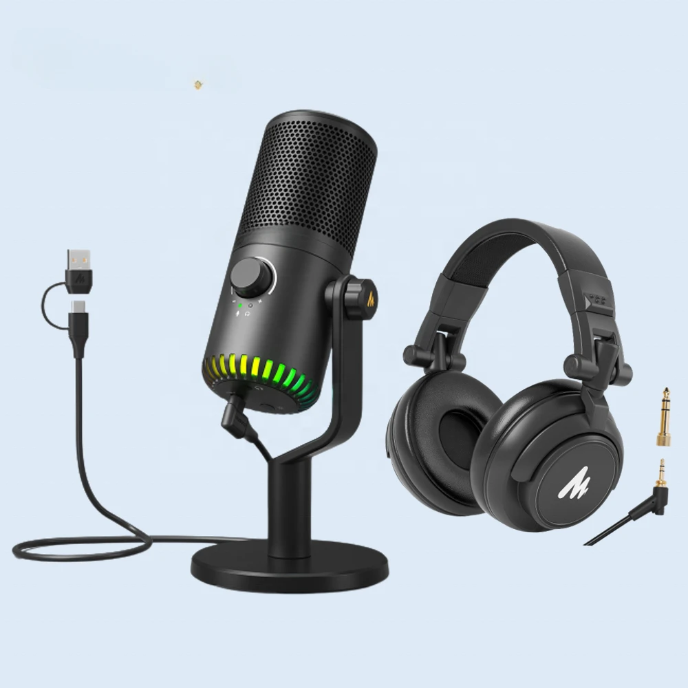 

Programmable RGB Gaming Microphone 3-in-1 Mic Knob Podcast Mic Desktop USB Type C Dual Model Condenser Gaming Microphones