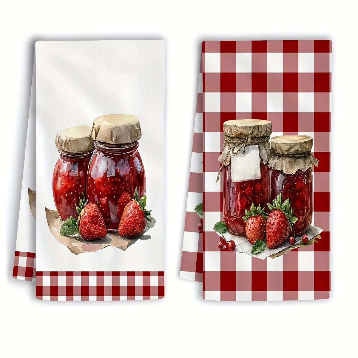Cleaning Cloth 2PCs kitchen towels, strawberry jam jars, vivid patterns