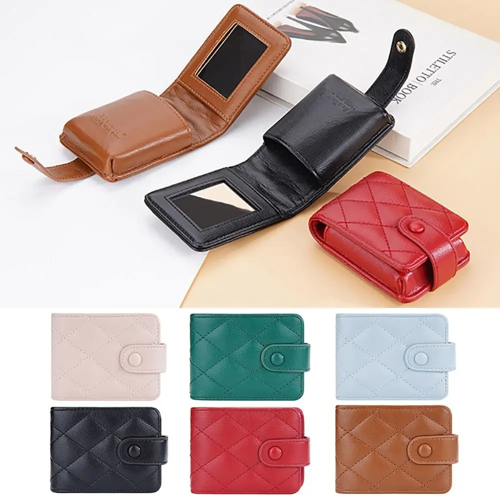 

PU Leather Lipstick Bag High-quality Mini With Mirror Lipstick Pouch Snap Button Lipstick Storage Case