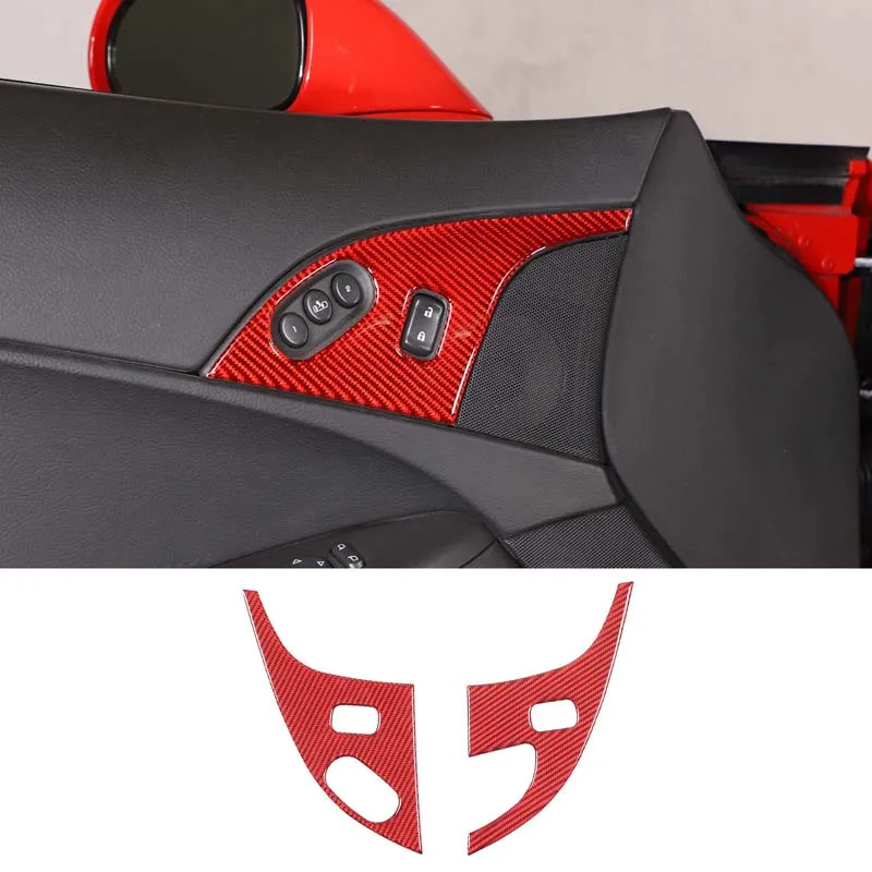 

For 05-13 Corvette C6 Inner Door Lock Switch Sticker Real Carbon Fiber (Soft) 2-Piece Set Red high configuration