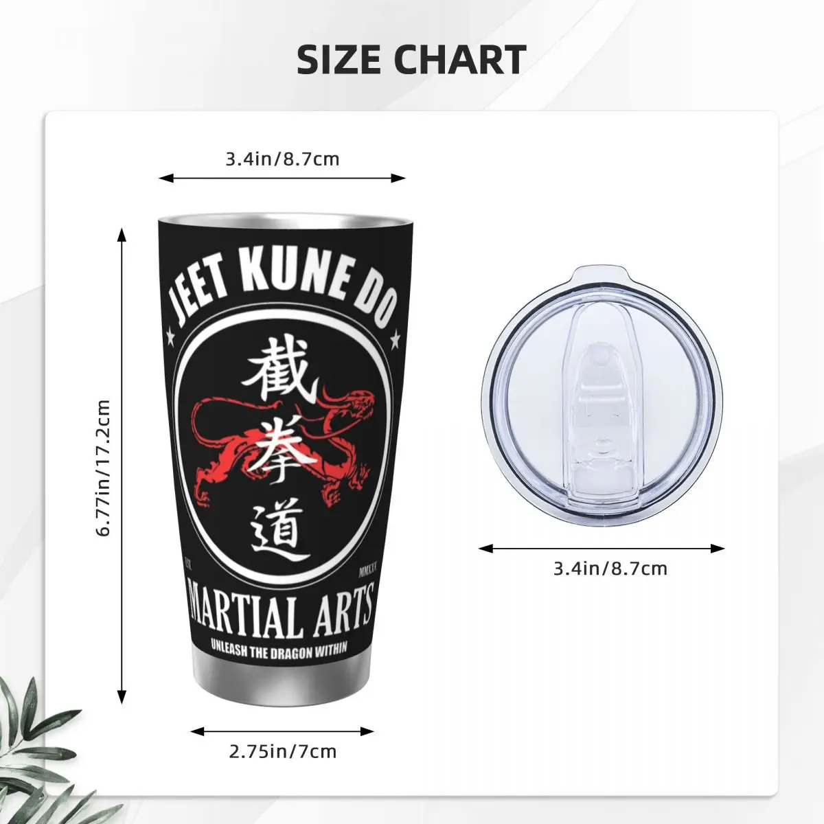 Unleash The Dragon Within Jeet Kune Do Dragon Power Stainless Steel Tumbler Vacuum Insulated Mug Thermal Cold Cup Straw Lid 20oz