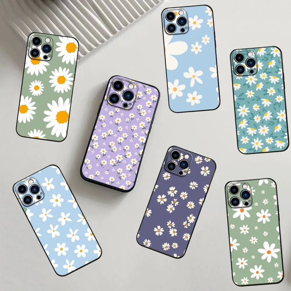 Daisy Phone Case For iPhone 16,15,14,13,12,11,Pro,X,XS,Max,XR,Plus,Mini Soft Silicone Black Shockproof TPU