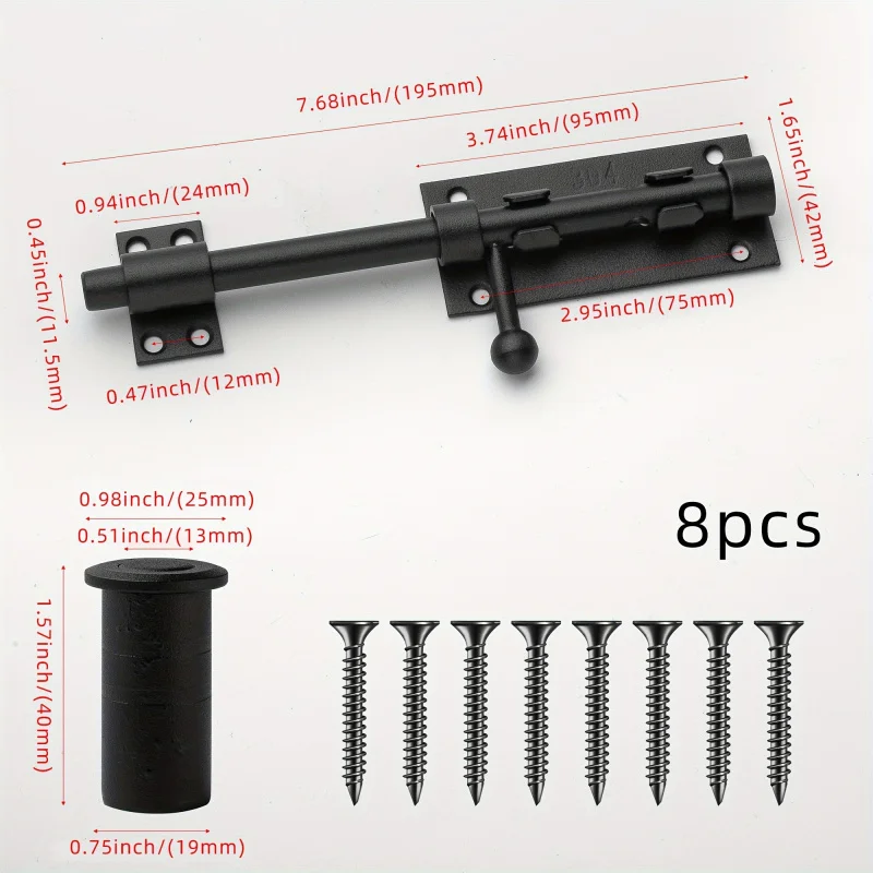 Sliding Bolt Latch Hardware：Cylindrical Bolt Latch，Heavy Solid 304 Stainless Steel，Black Surface，Applicable  Outdoor Latches
