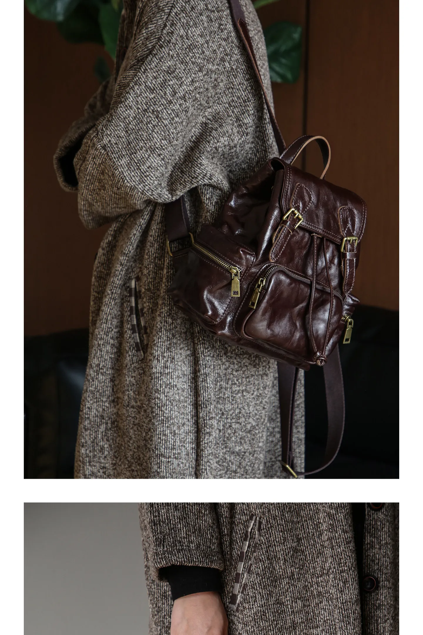 PNDME Mode Vintage Luxus handgefertigter Damenrucksack aus erstklassigem Rindsleder für Outdoor-Reisen und Partys, echter Leder-Rucksack für Frauen. – Detail 7