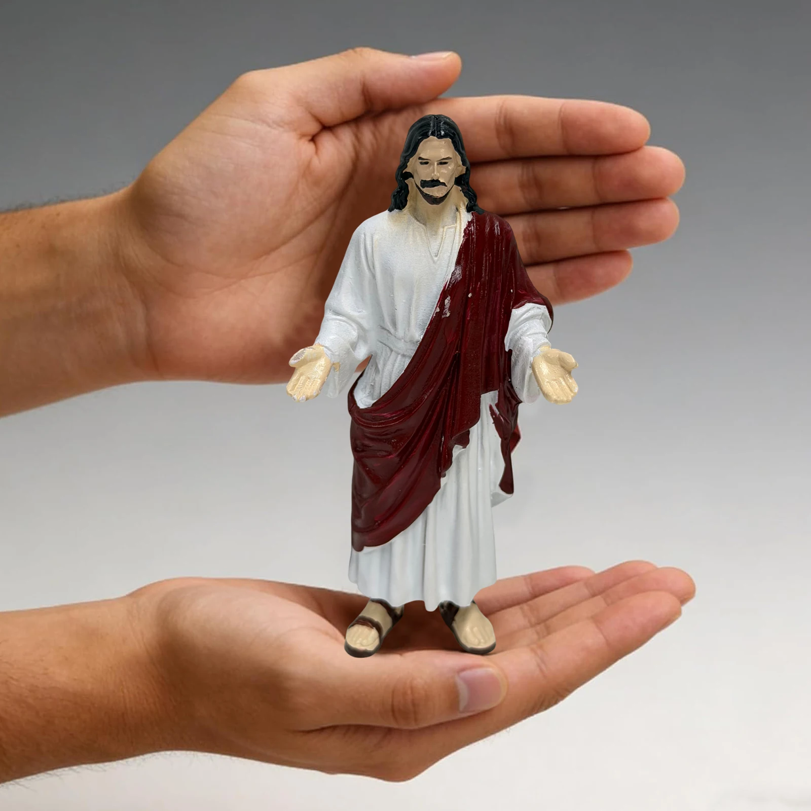 5.12 Inch Jesus Christ Statue with Fabric Robes & Sandals Sacred Heart Jesus Statue Jesus Loves You Figures for Christian Decor