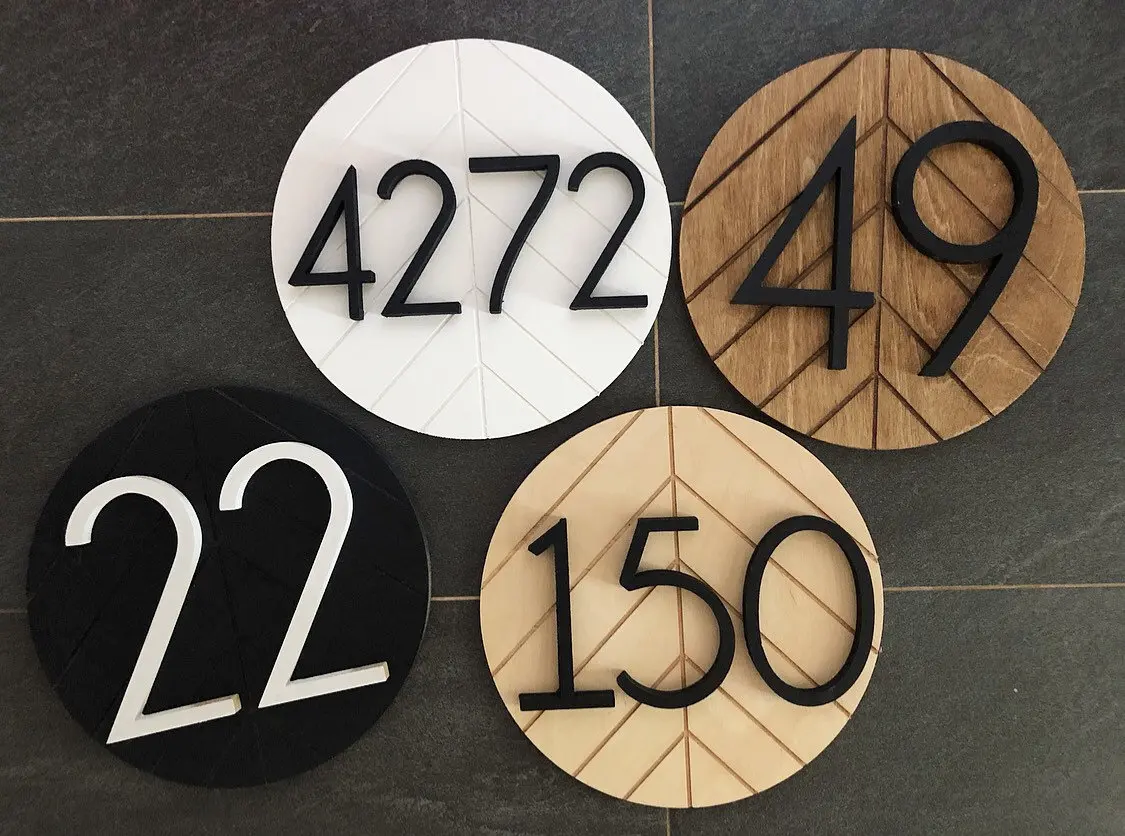 Now Art Home Decoration Outdoor House Number Sign Residential Door Address Plaque Wooden House Number