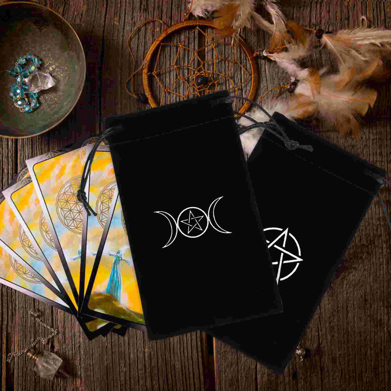 2 Pcs Tarot Storage Bag Cards Holder Cloth Bags Drawstring for Beginners Pentacle Small Fabric Jewelry