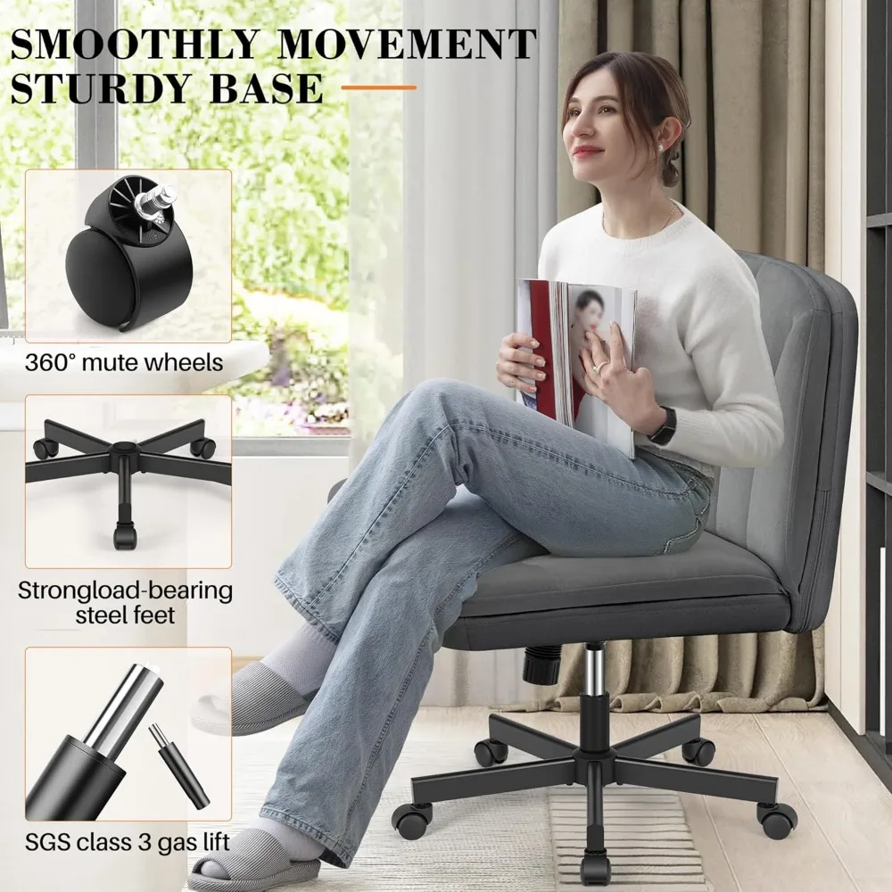 كرسي فيليكس كينج كريسس مع عجلات، كرسي مكتب بأرجل متقاطعة، كرسي مكتب واسع بدون ذراعين مع طبقتين من المخمل المريح #4