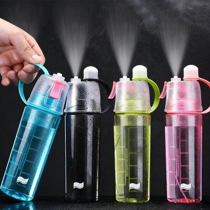 Botella de agua con pulverizador de gran capacidad, con escala, para deportes al aire libre, taza para beber de verano, botella creativa portátil para gimnasio, regalo para estudiantes, 1-4 Uds.