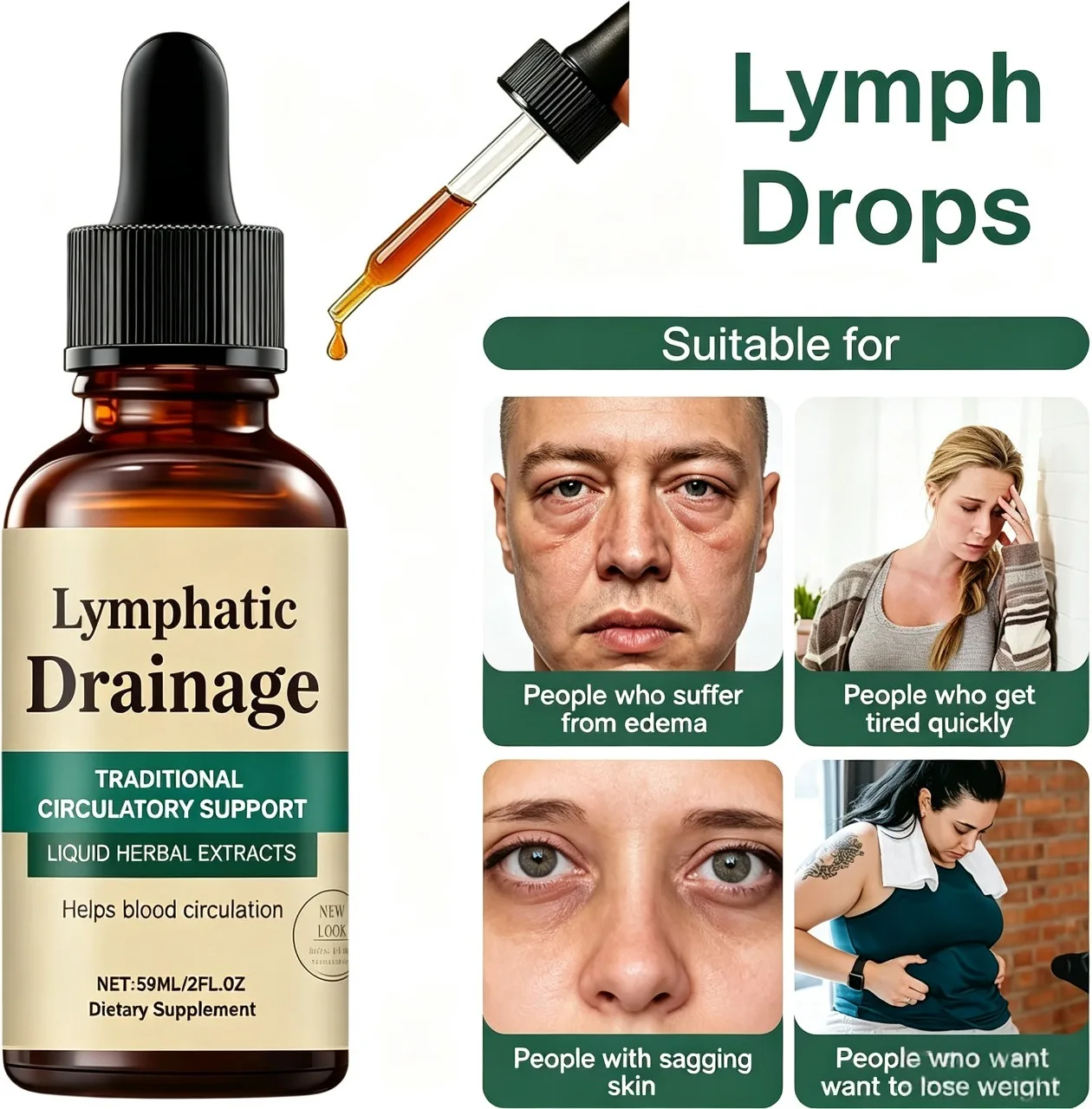 1-10X Lymphatic Drainage Drops 59 ml Lymphatic Drainage Drops Supports Water Balance, Natural Ingredients for Men and Women