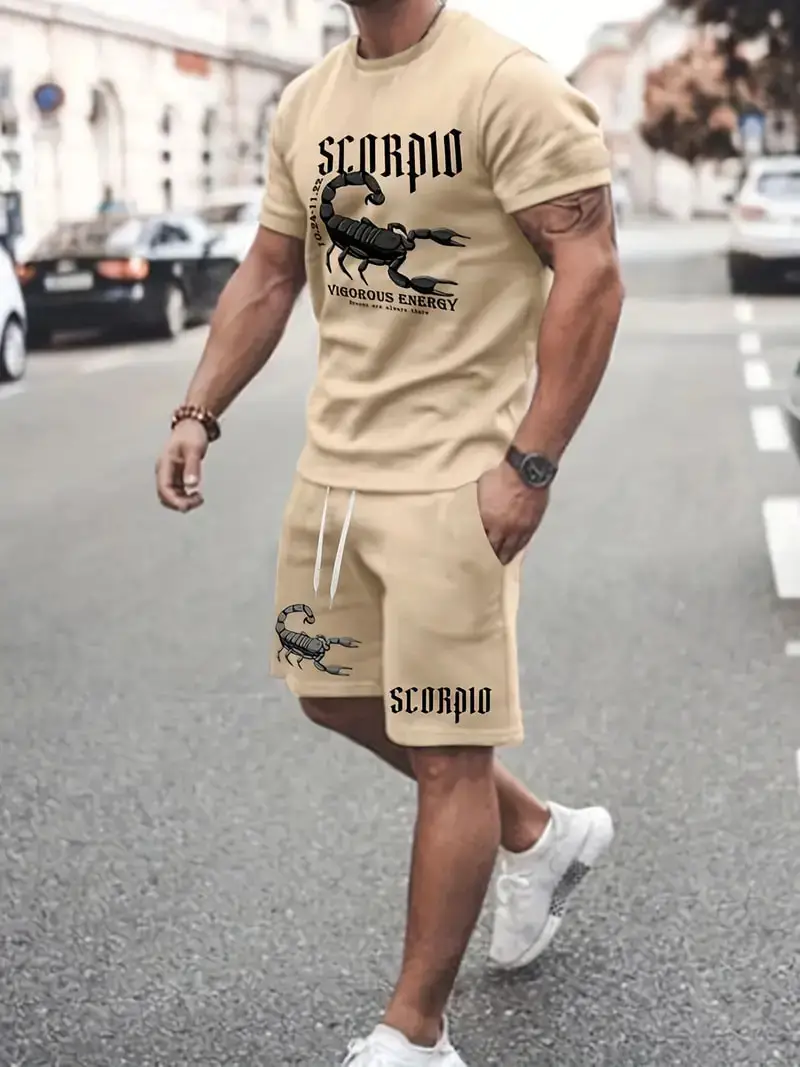 Summer Scorpion Pattern Men's Clothing 2PCS Sets 3D Printed Casual T Shirt+Shorts Outfits Street Trend Oversized Sportwear Suits