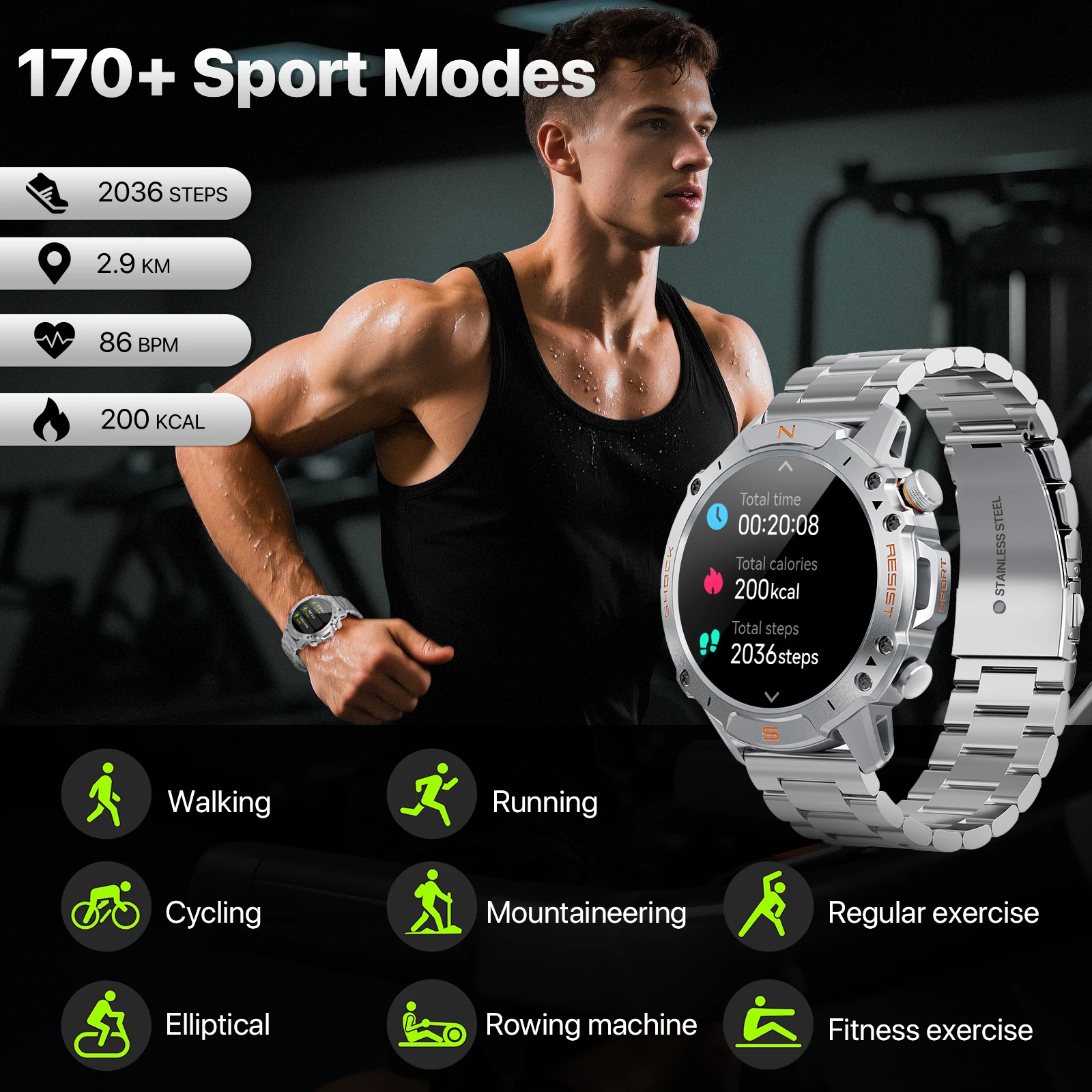 WalkerFit Smart Watch for Men, 1.43" Round AMOLED, 5ATM Waterproof for Swim,Long Battery,Compatiable with iPhone and Android