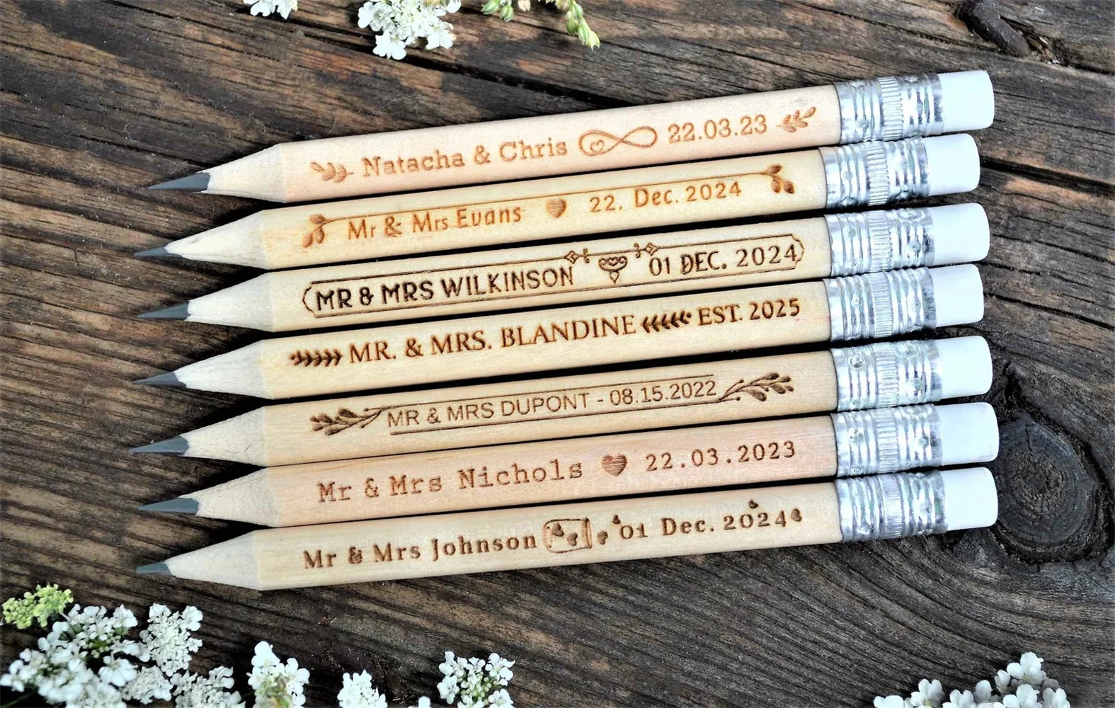 Wedding Favors for Guests in bulk, Personalized Engraved Rustic Wedding Wooden Pencils, Ideas for favor bags, Custom pencils