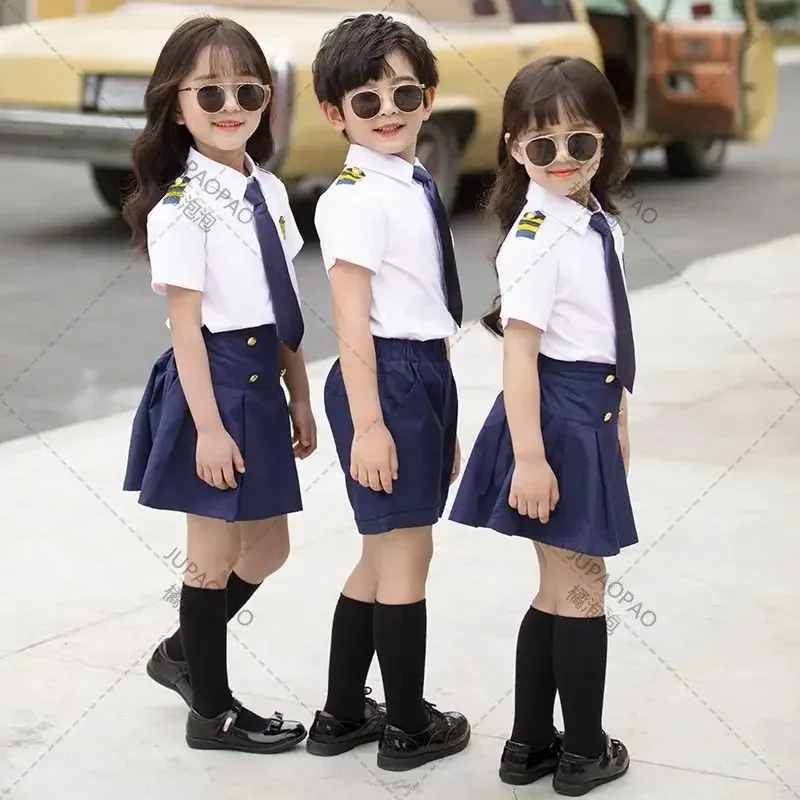 

Костюмы для косплея CyFlight Attendent для детей, вечерние костюмы для пилотов самолетов на Хэллоуин, детская одежда для выступлений, класса OY01