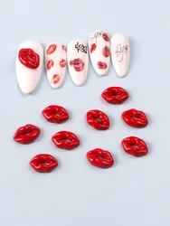 10PCS Red Lip Shape Elegant Nail Charms Nail Art Rhinestones Manicure Jewelry Nail Accessories Decorations