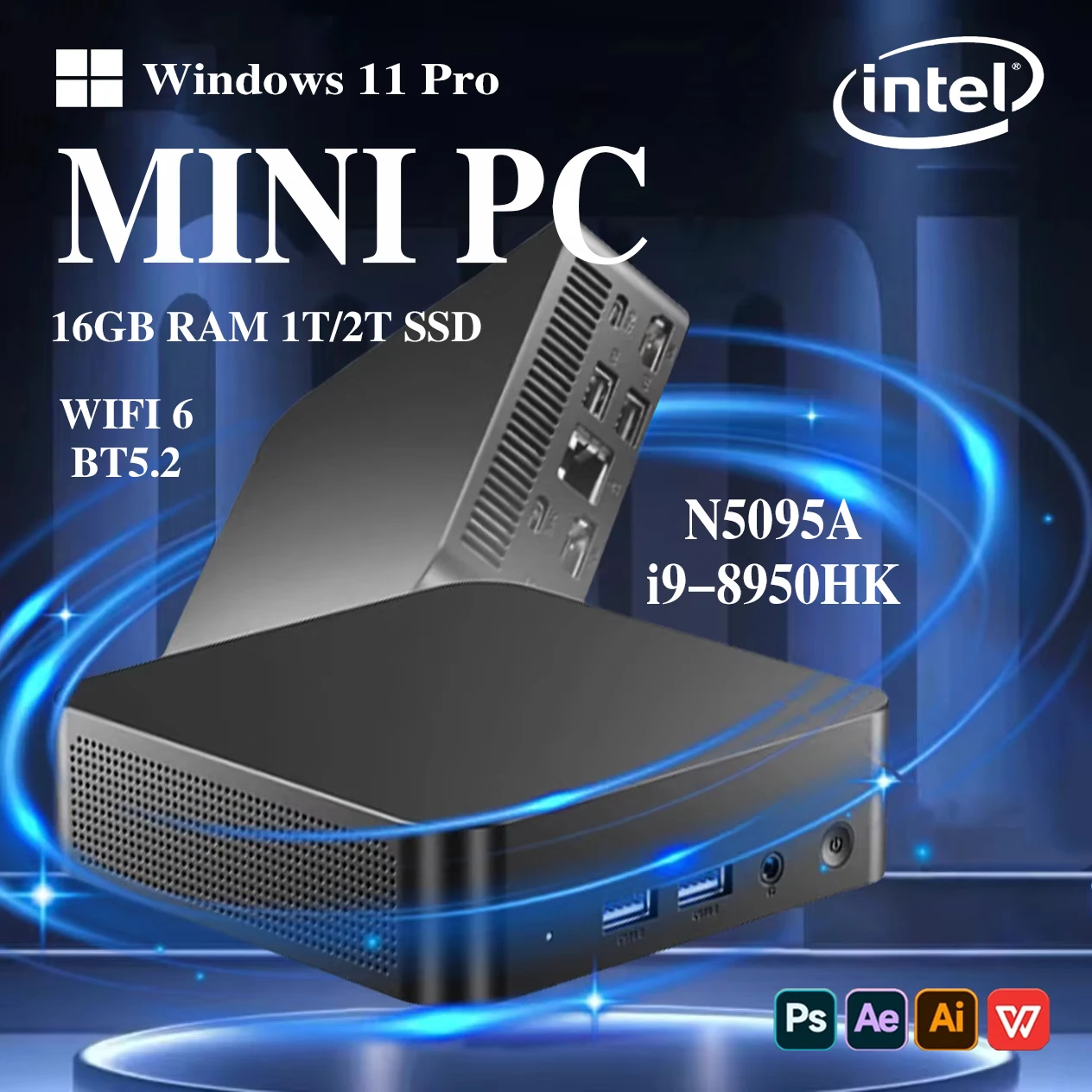 Mini PC Windows 11 Pro Intel Core i9 8950HK 16GB DDR4 512GB 1TB SSD UHD Graphics 1000Mbps Ethernet 4K HD Mini Gaming Pc Desktop