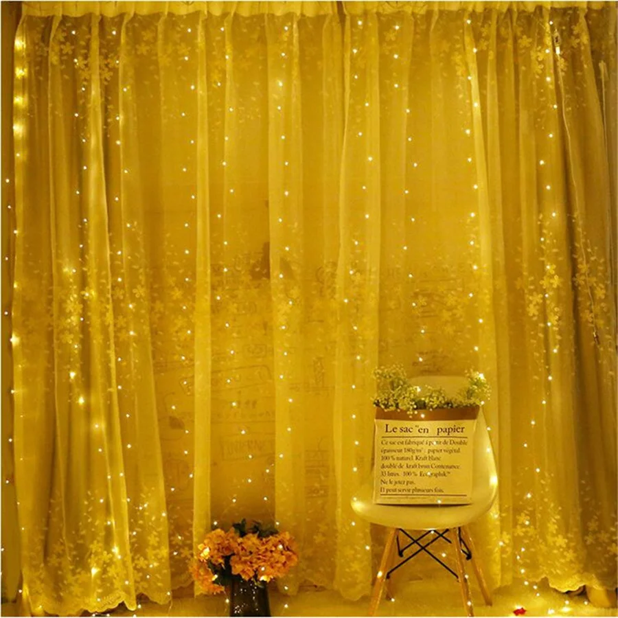 3X3M LED USB Copper Wire Curtain String Light Remote 8 Modes Christmas Garland Fairy Lights for Home Party Wedding Bedroom Decor