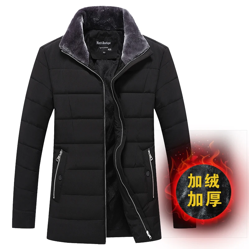 

Male Casual Fleece Jacket Men's Warm Jacket Winter Coats Thick Black Coat Men Fur Collar Windbreaker Cotton Padded Parkas