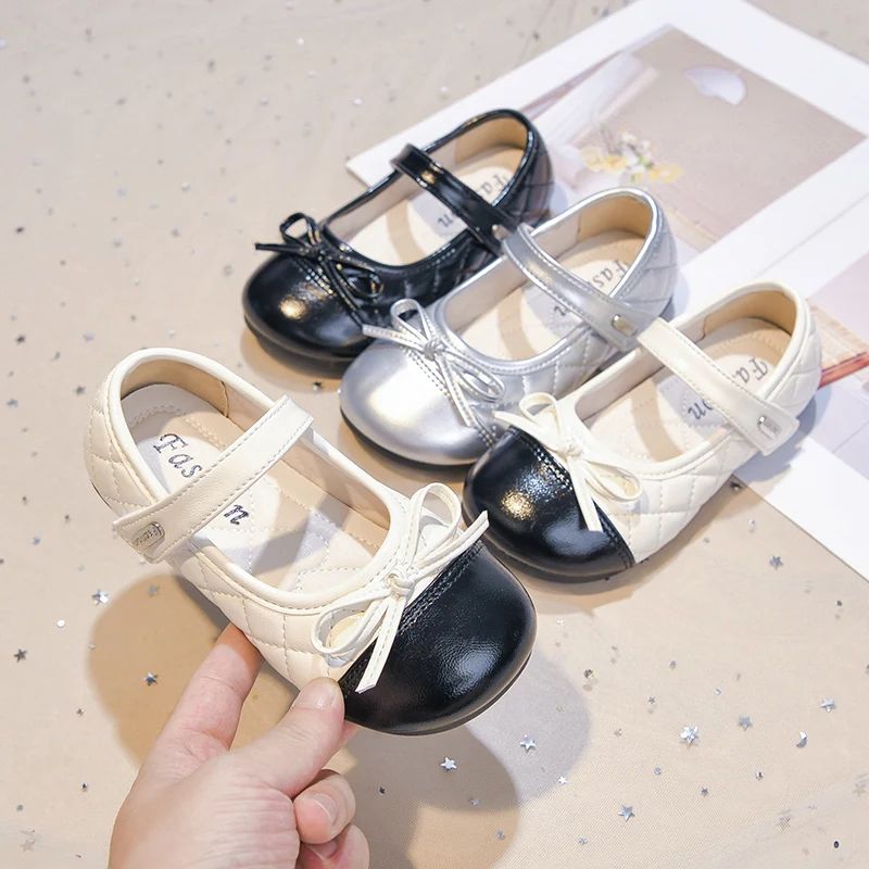 New Children's Leather Shoes with Bowknot Versatile Girls Fashion Mary Jane Shoes Causal Comfort Soft Sole Kids Princess Shoes